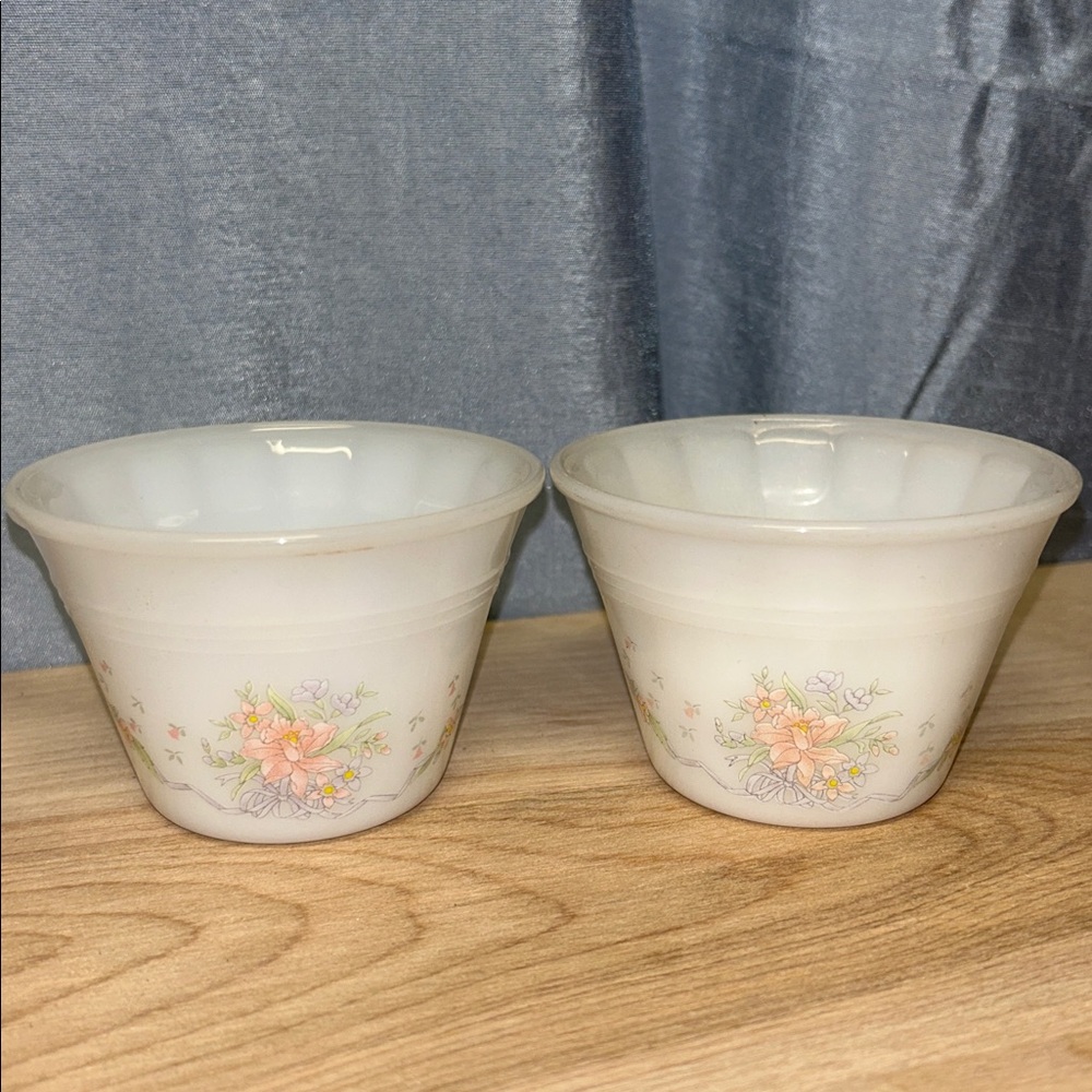 Set of 2 Vintage Indopal Milk Glass Ramekin Custard bowl Dish Made in Indonesia